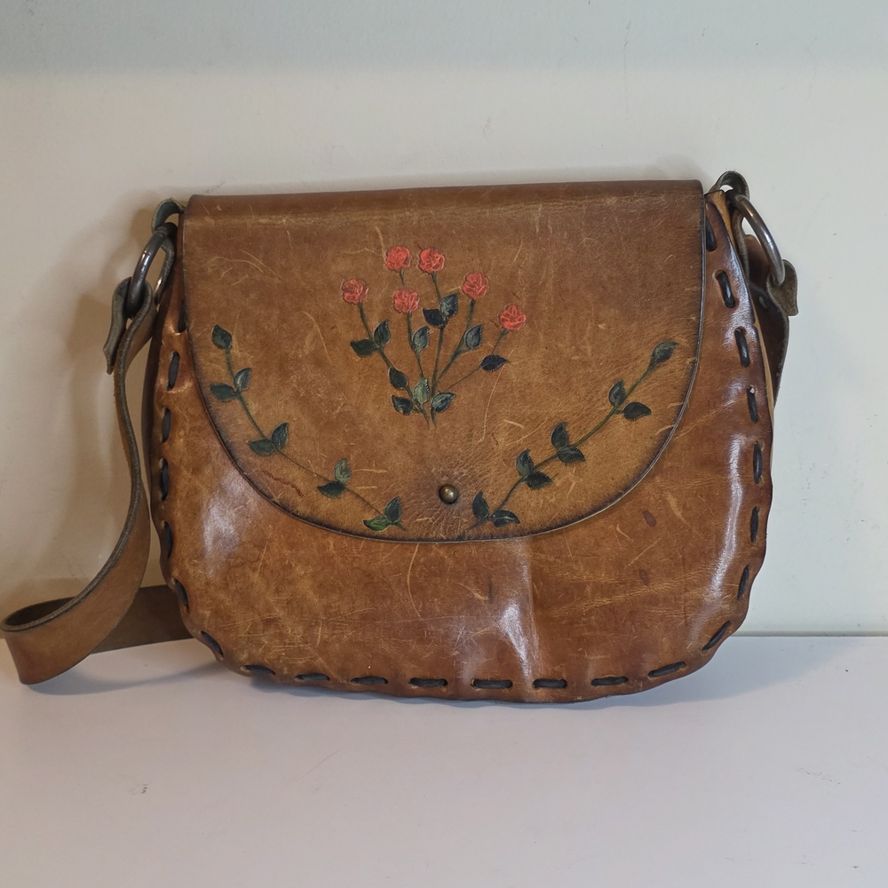 Brown Leather Floral Embroidered Women's Bag